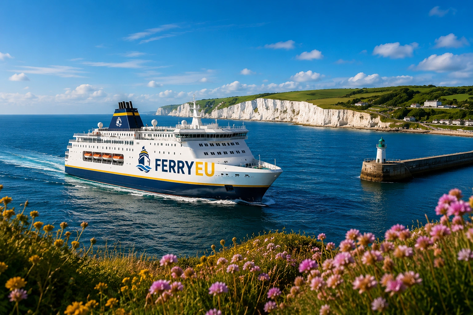Ferry en un puerto europeo