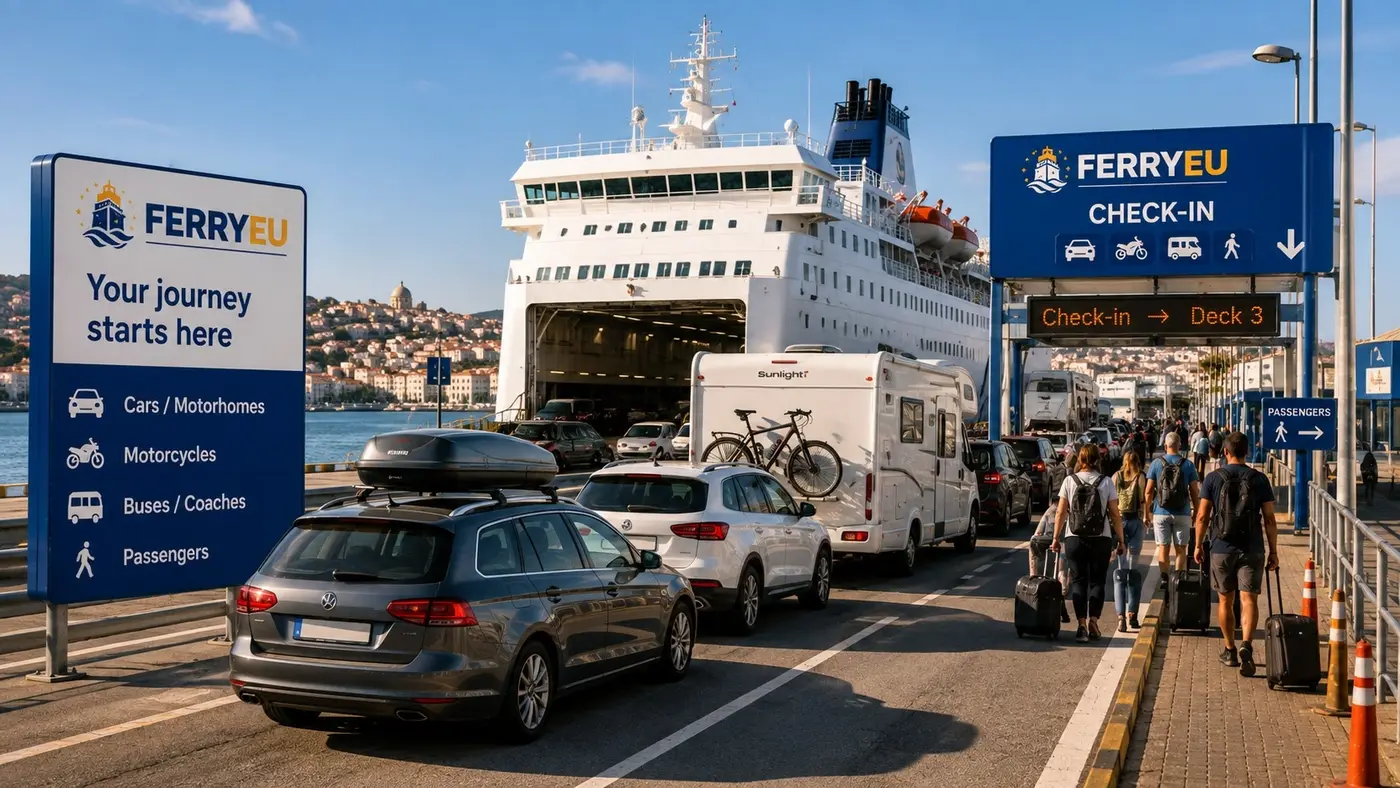 Pasajeros embarcando en una terminal de ferry