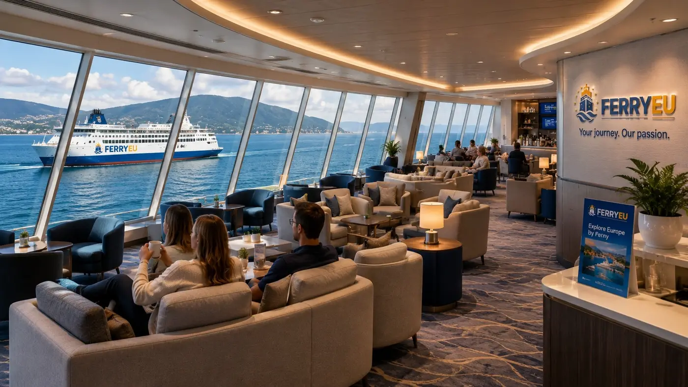 Salón panorámico para pasajeros a bordo de un ferry