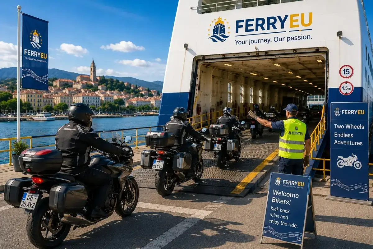 Motocicleta embarcando en un ferry