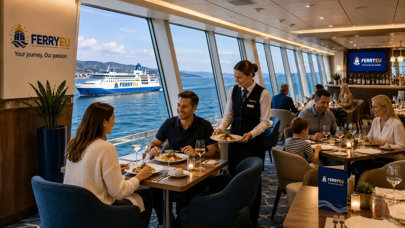 Restaurante de ferry con vistas al mar