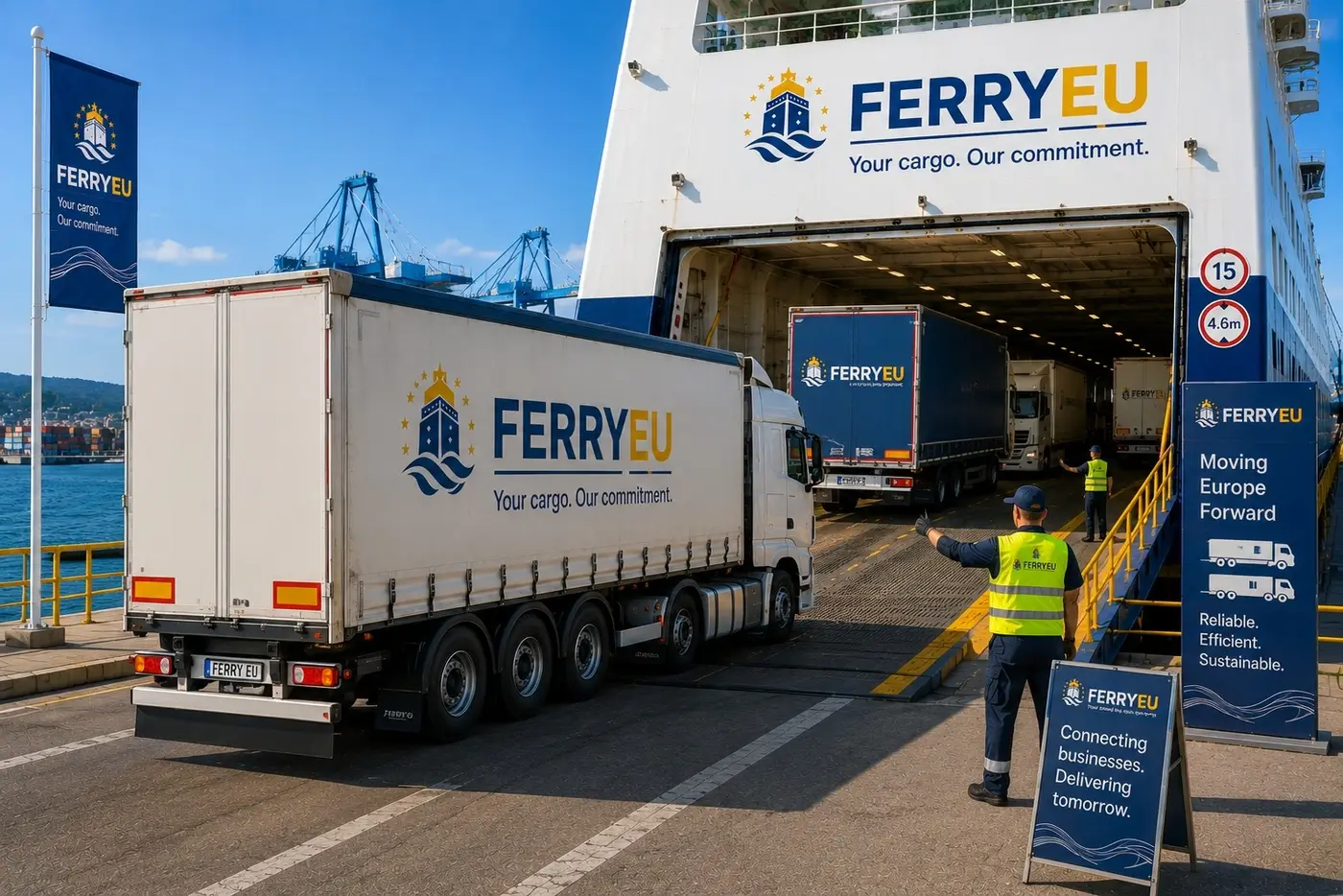 Embarque de vehículos comerciales en un ferry ro-ro