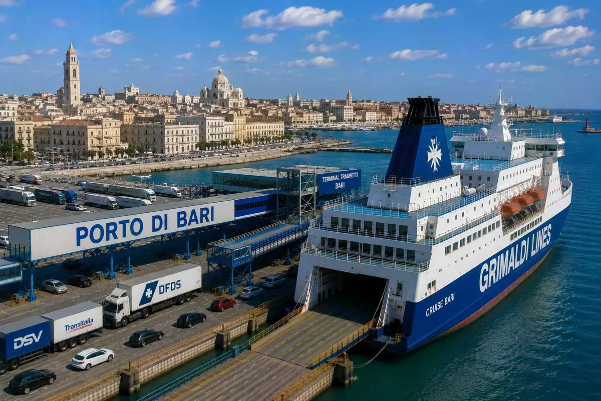 Puerto de ferry de Bari en la costa adriática del sur de Italia