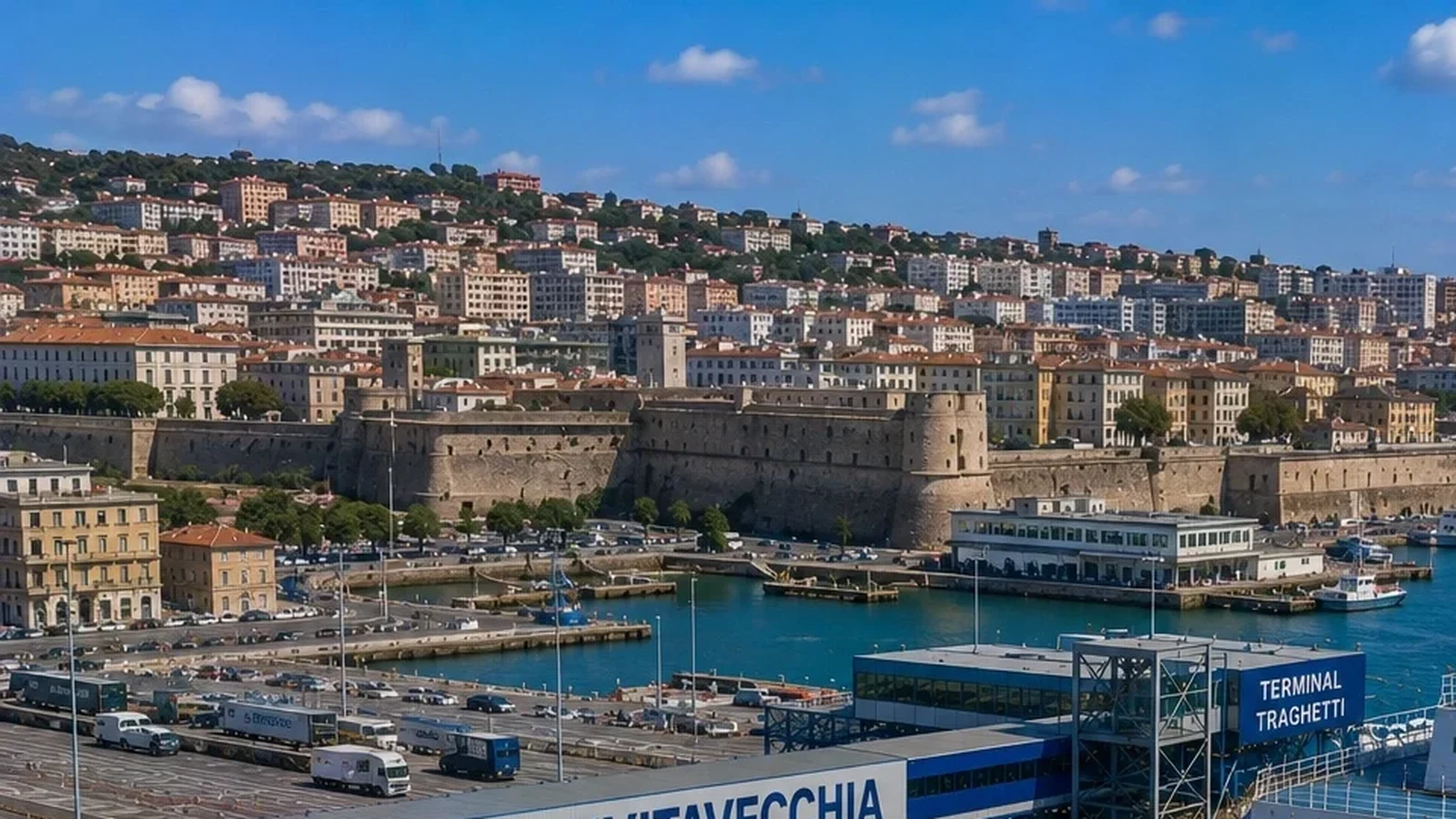 Puerto de ferry y paseo marítimo de Civitavecchia