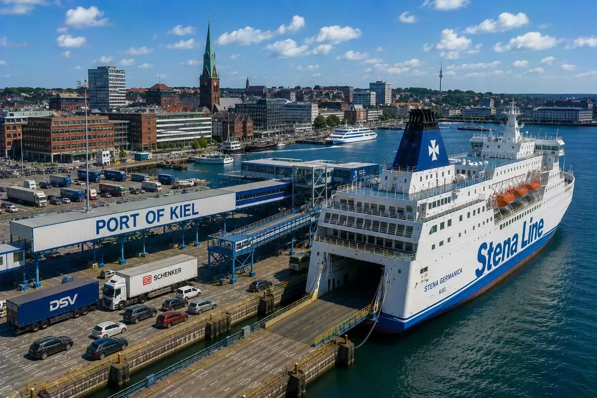 Terminales de ferris de pasajeros en el paseo marítimo de Kiel, Alemania