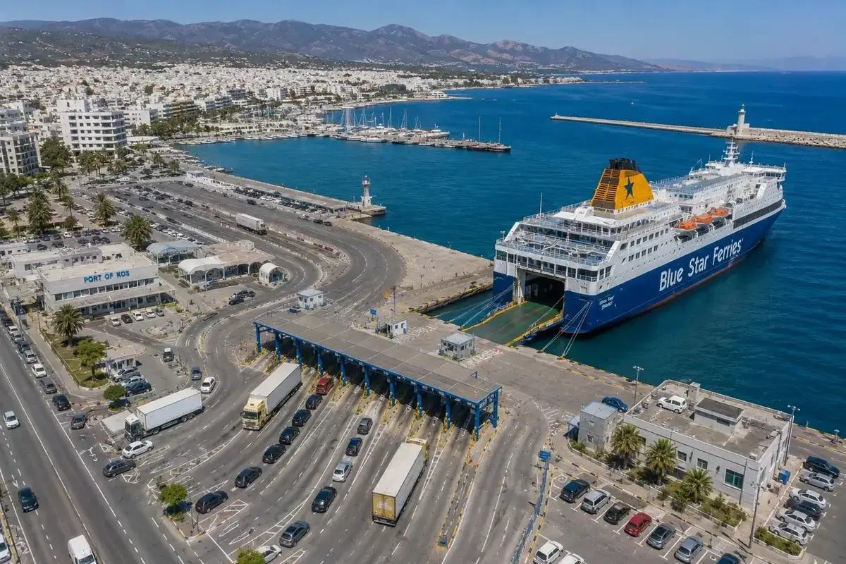 Puerto de ferris de pasajeros en la ciudad de Kos, Grecia