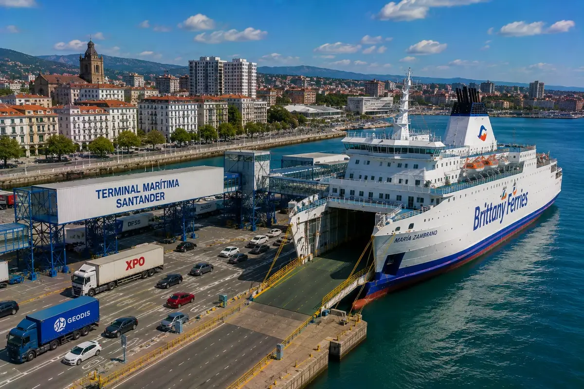 Buque de Brittany Ferries en la terminal de ferry de Santander, en el norte de España