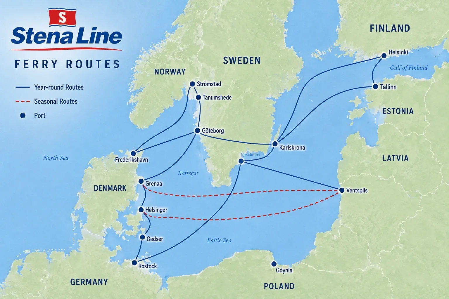 Mapa ilustrado de las rutas de Stena Line