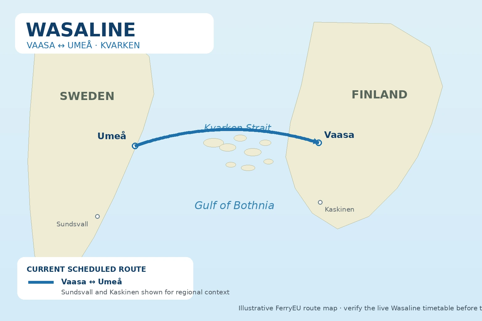 Mapa ilustrado de las rutas de Wasaline