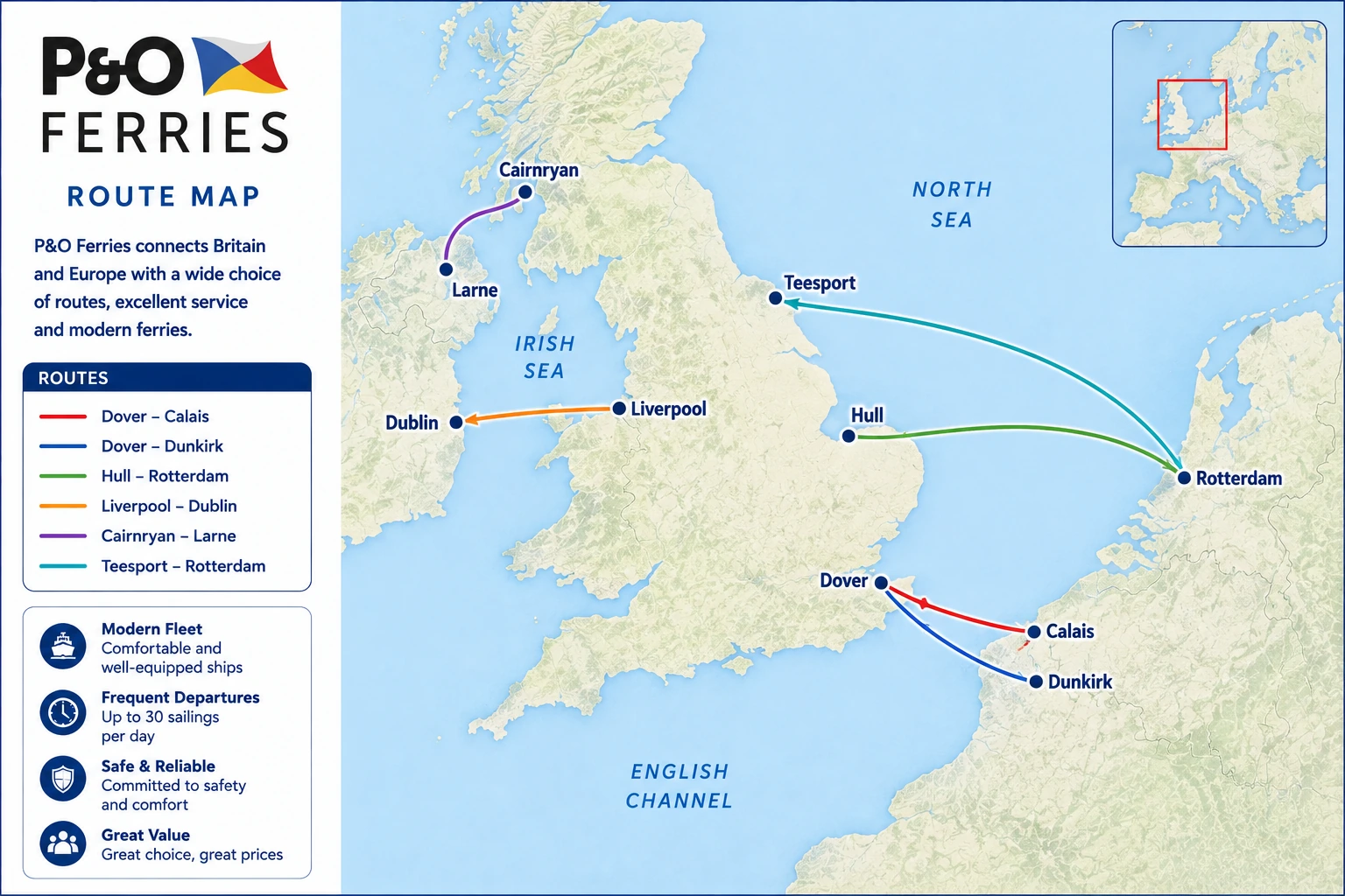 Mapa de rutas de P&O Ferries